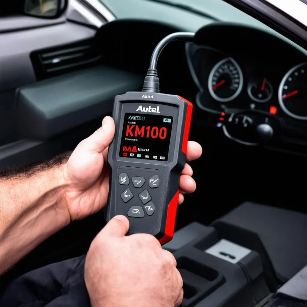 Autel KM100 Being Used on a Car