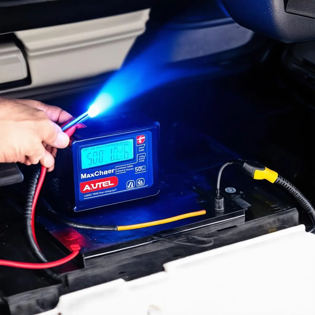 Autel MaxiCharger 50A charging a car battery