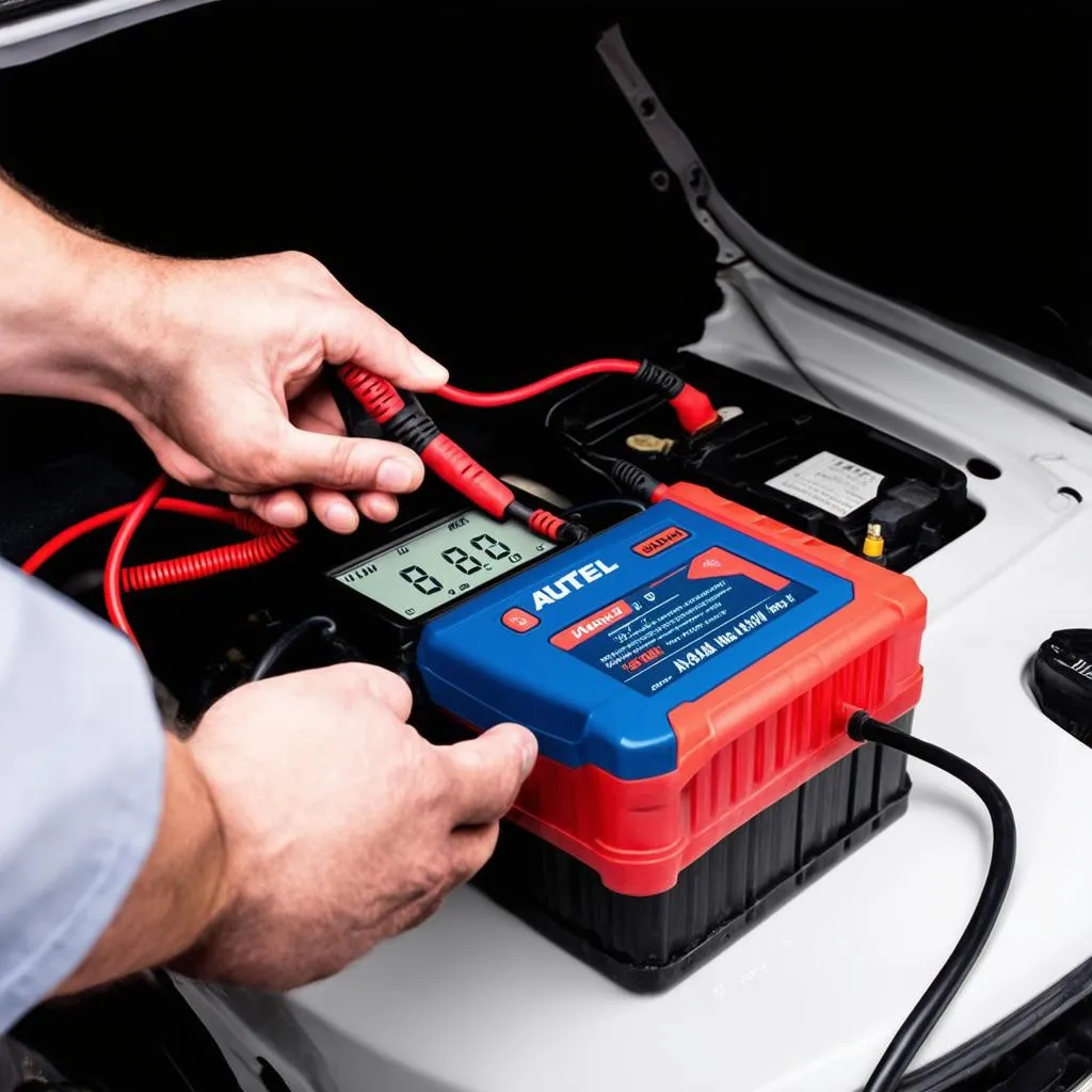 Autel MaxiCheck DC Power Supply being used to diagnose a car's electrical system