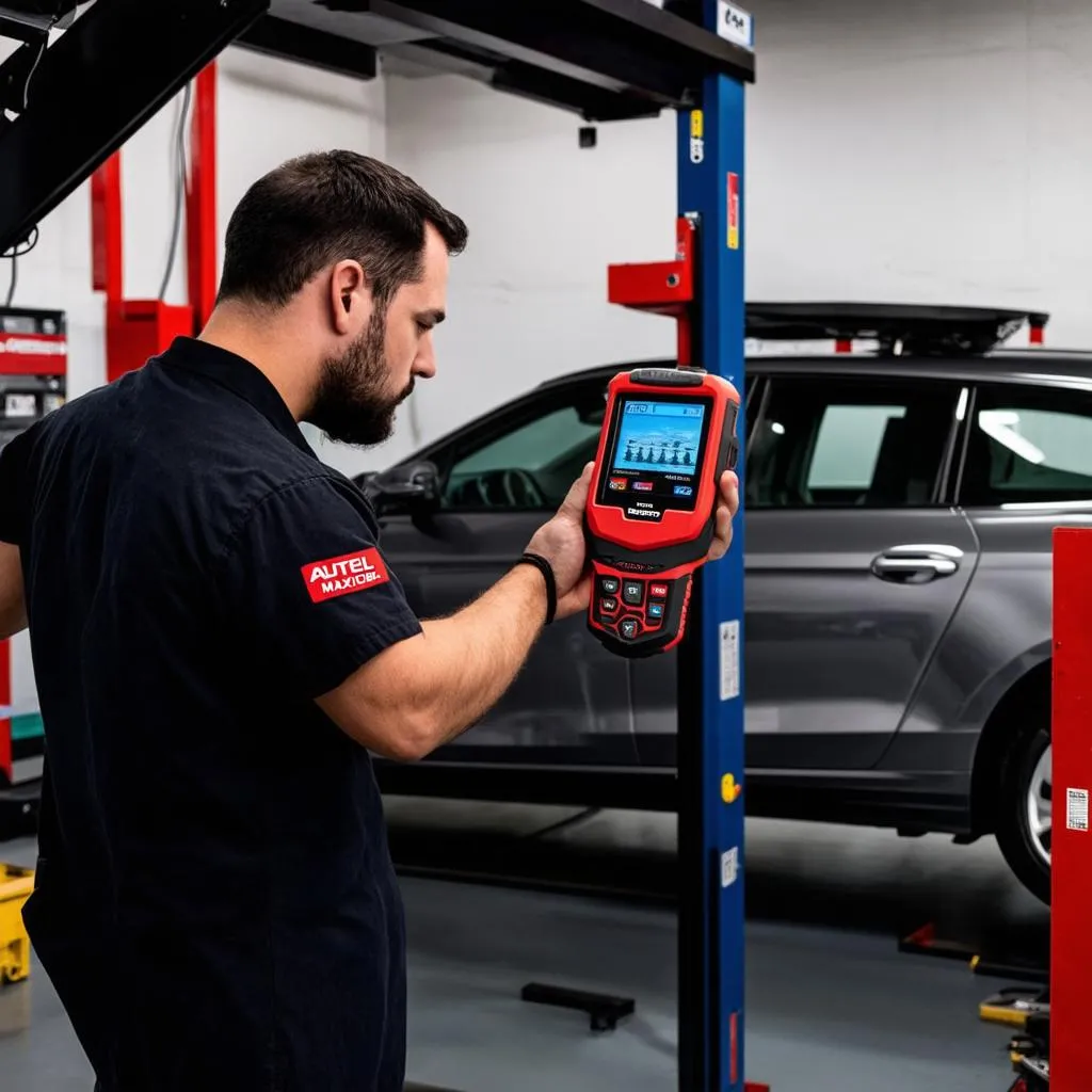 Mechanic Using Autel MaxiCheck MK808