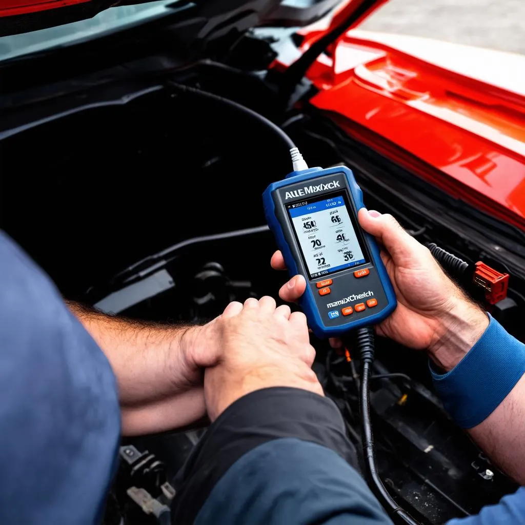 Autel Maxicheck MX808 diagnosing a car