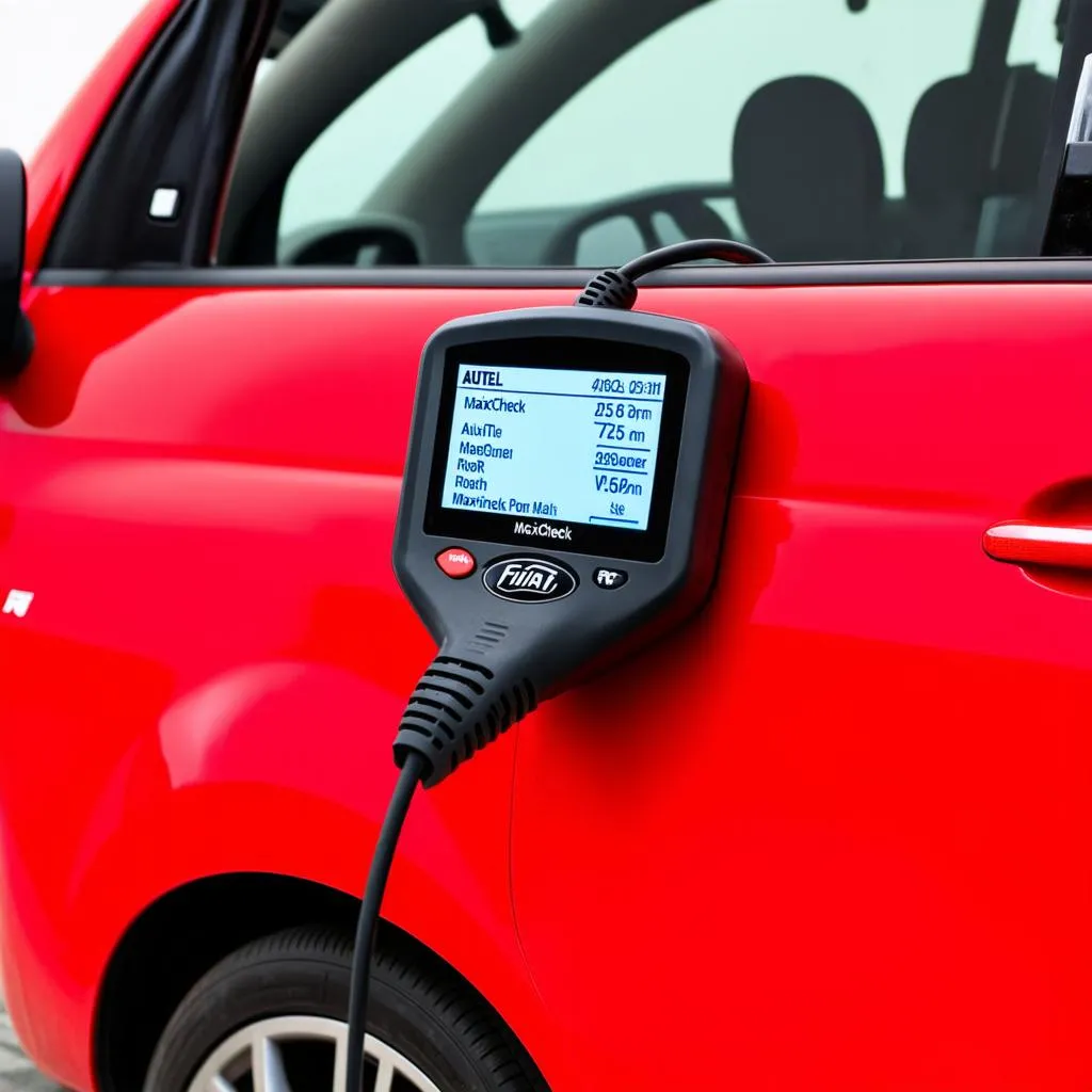 Autel MaxiCheck Pro connected to a Fiat 500