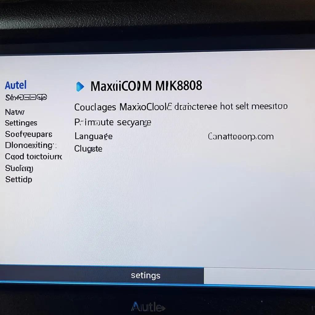 Autel MaxiCOM MK808 Settings Menu