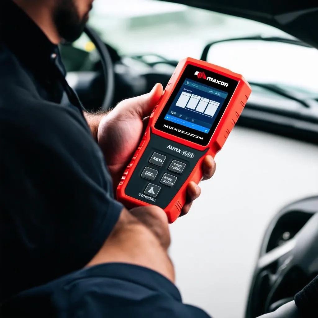 Mechanic holding the Autel MaxiCOM MK808BT