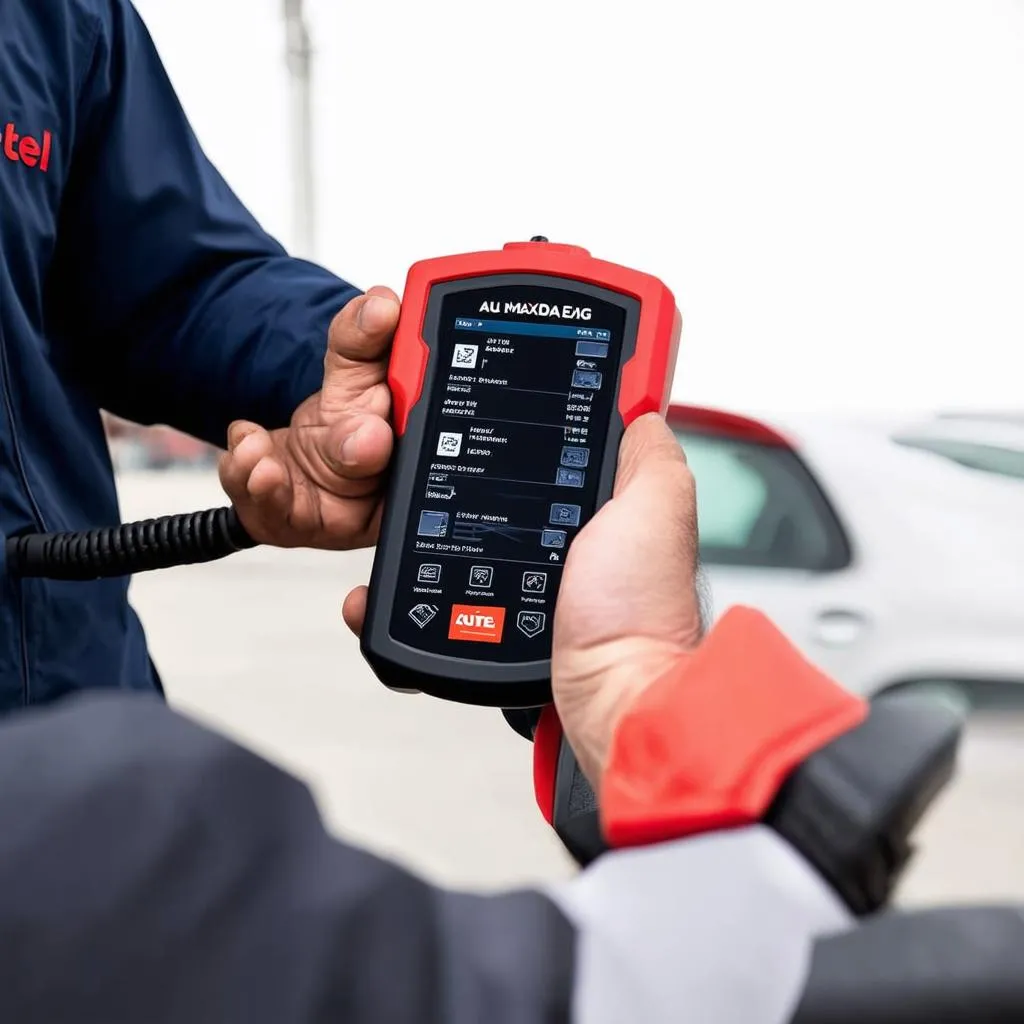 Mechanic Holding Autel MaxiDiag Elite