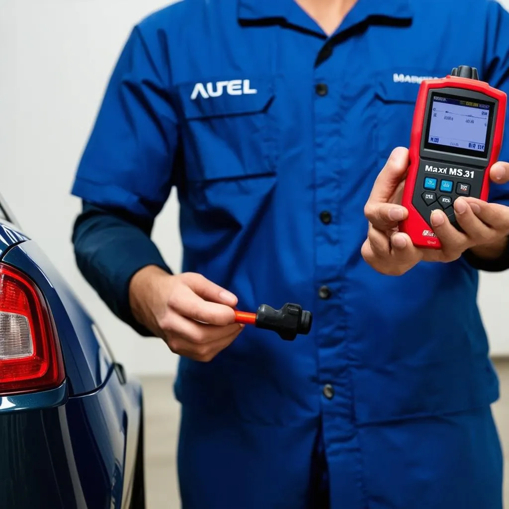 Mechanic using an Autel MaxiScan MS310