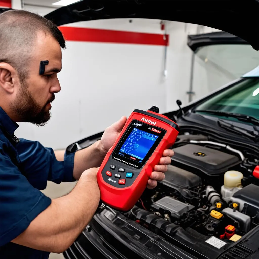 Mechanic using Autel MaxiScan MS310