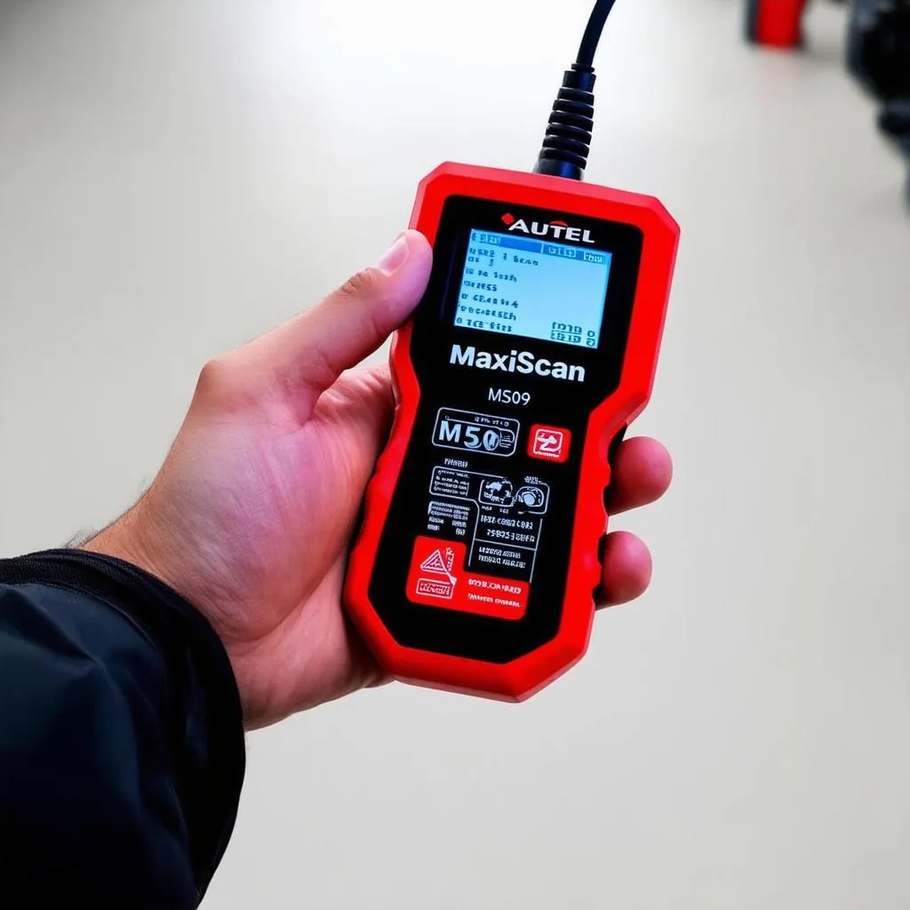 Autel MaxiScan MS509 held in a hand