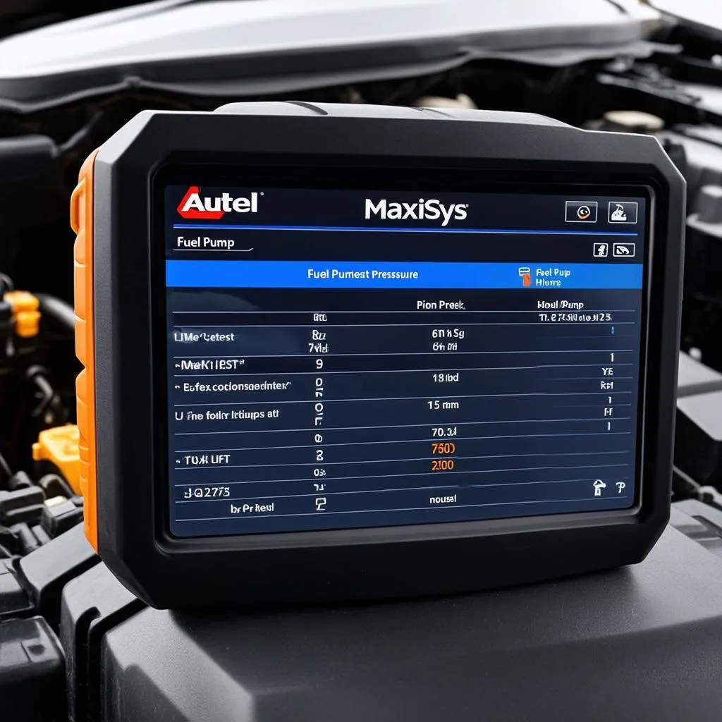 Autel MaxiSys displaying fuel pump test results