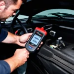 Autel MaxiSys Elite connected to car's OBD port