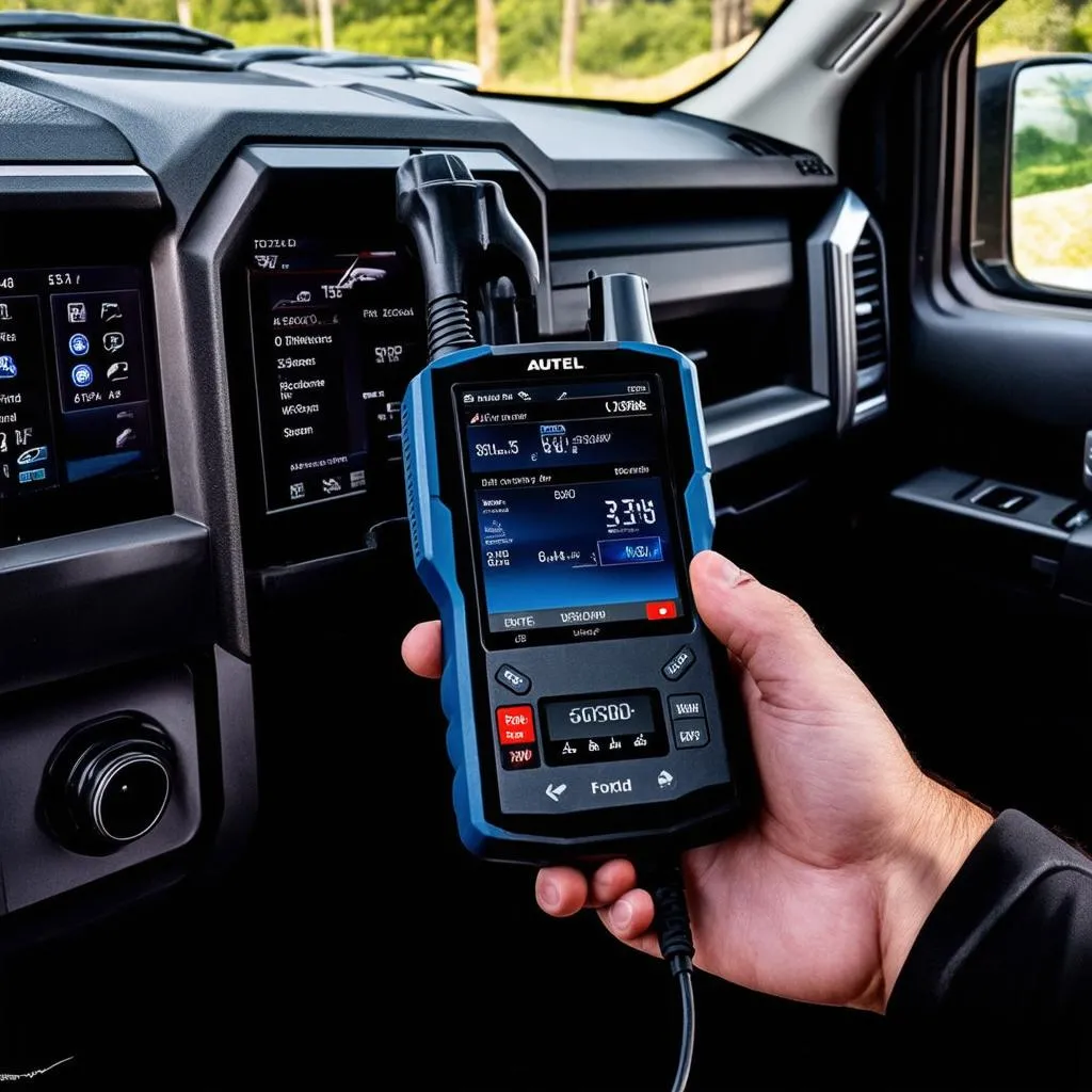 Autel MaxiSys Elite connected to a Ford F-150