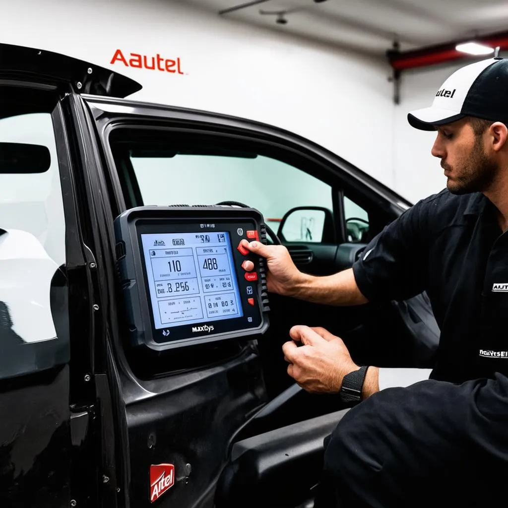 Mechanic using Autel MaxiSys Elite