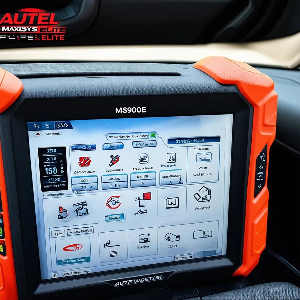 Close-up view of the Autel MaxiSys Elite MS908E's software interface