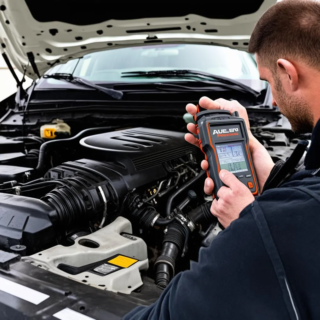 Mechanic working on a GM engine