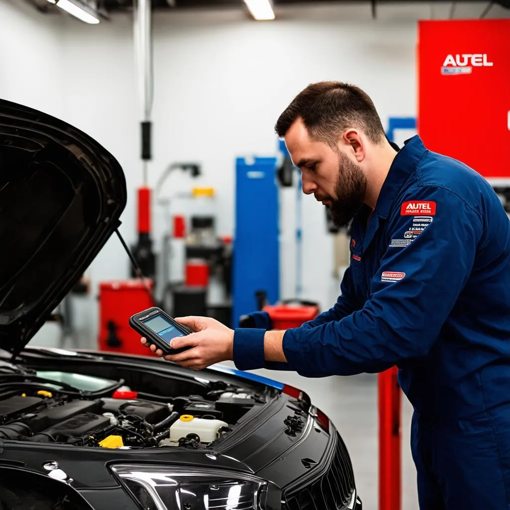 Mechanic Using Autel MaxiSys on a Car