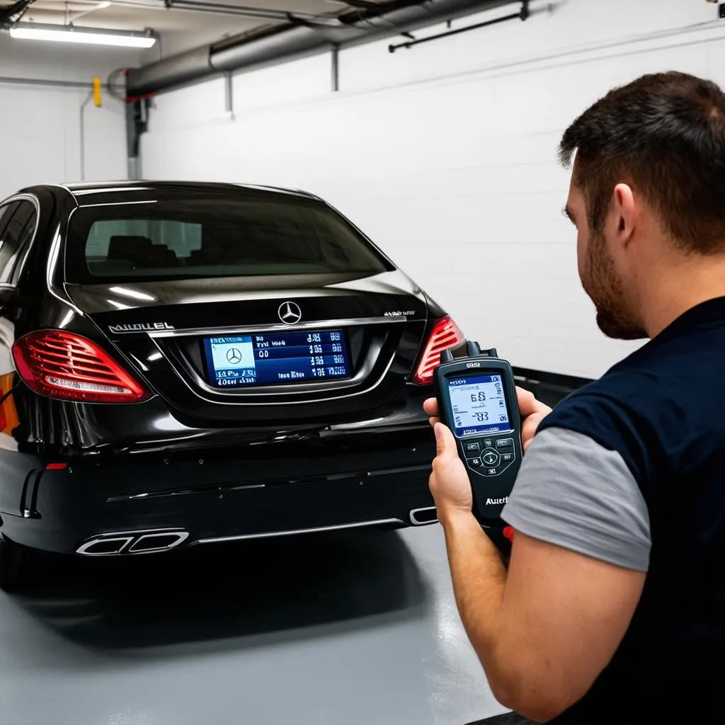 Autel MaxiSys MS905 diagnosing a European car