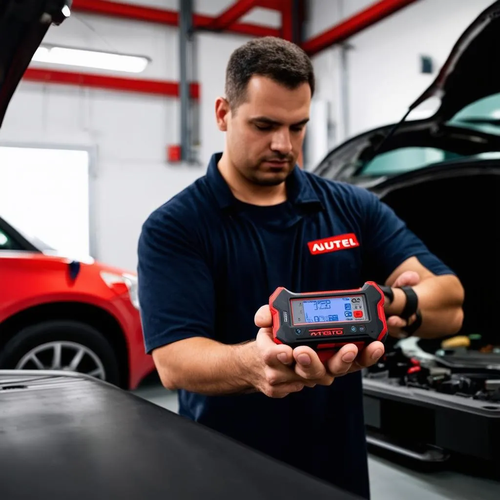 Mechanic using Autel MaxiSys MS908 UK