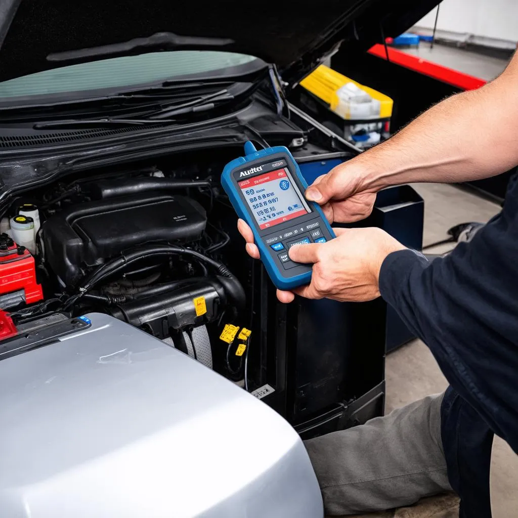 Autel MaxiSys MS909EV diagnostic tool in use