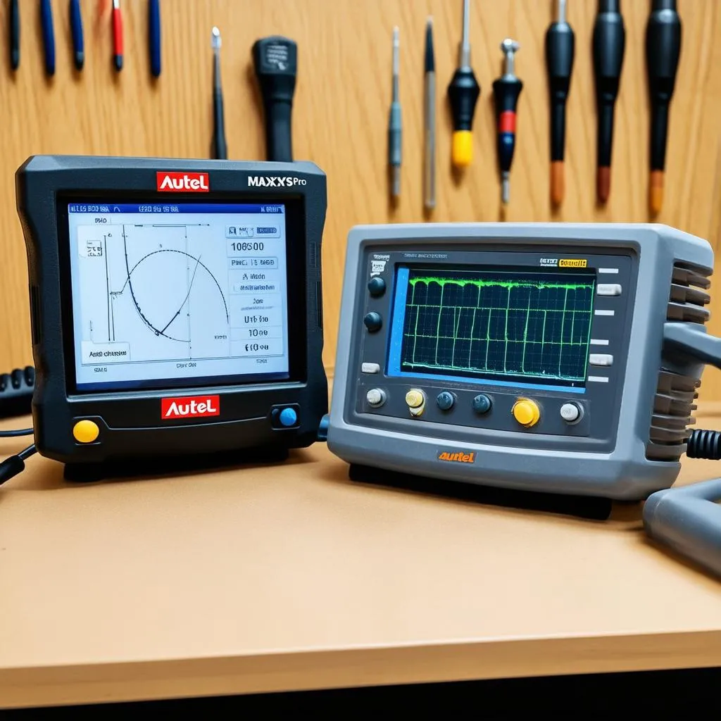 Autel MaxiSys Pro and PicoScope on a workbench