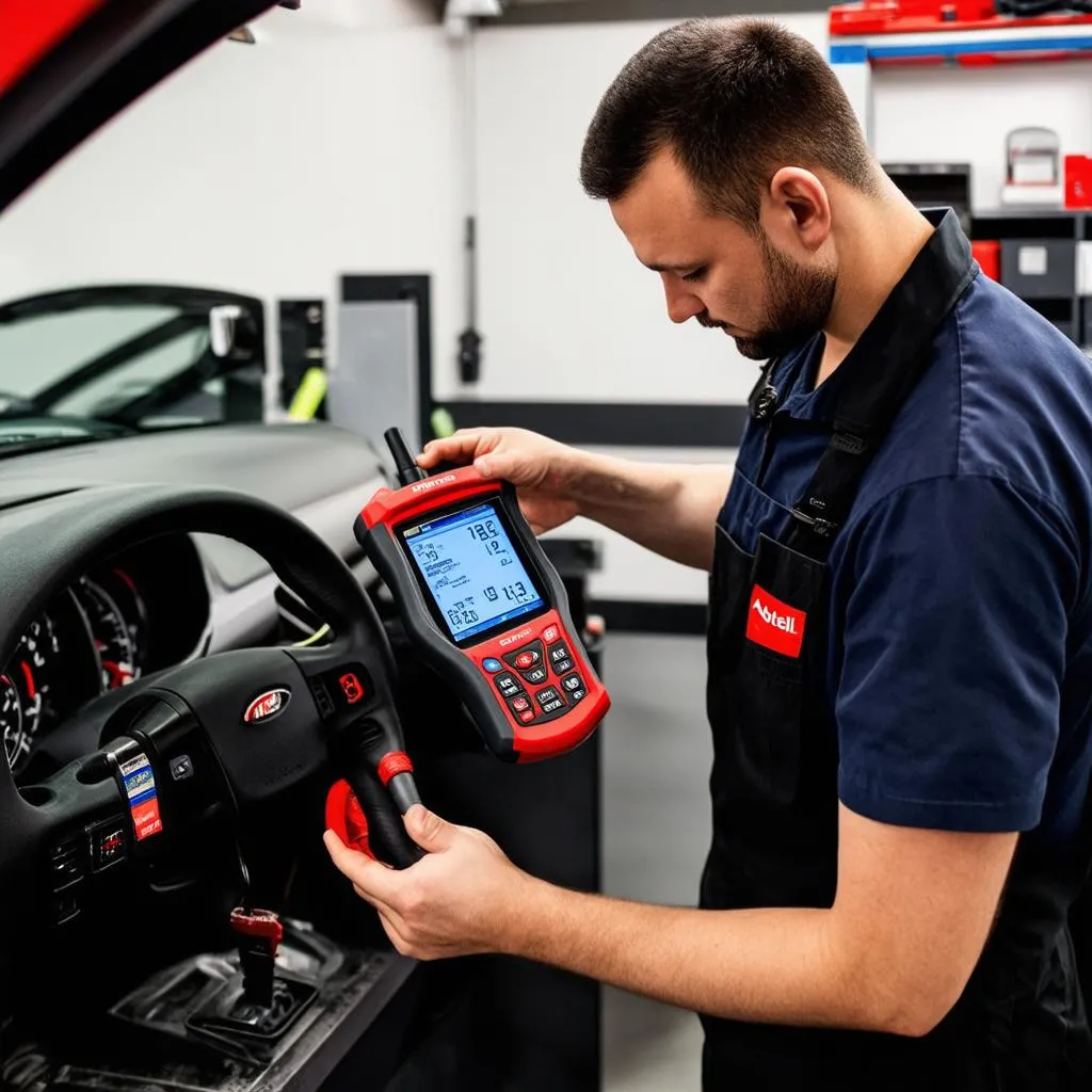 A mechanic using the Autel MaxiSys Pro MS908P