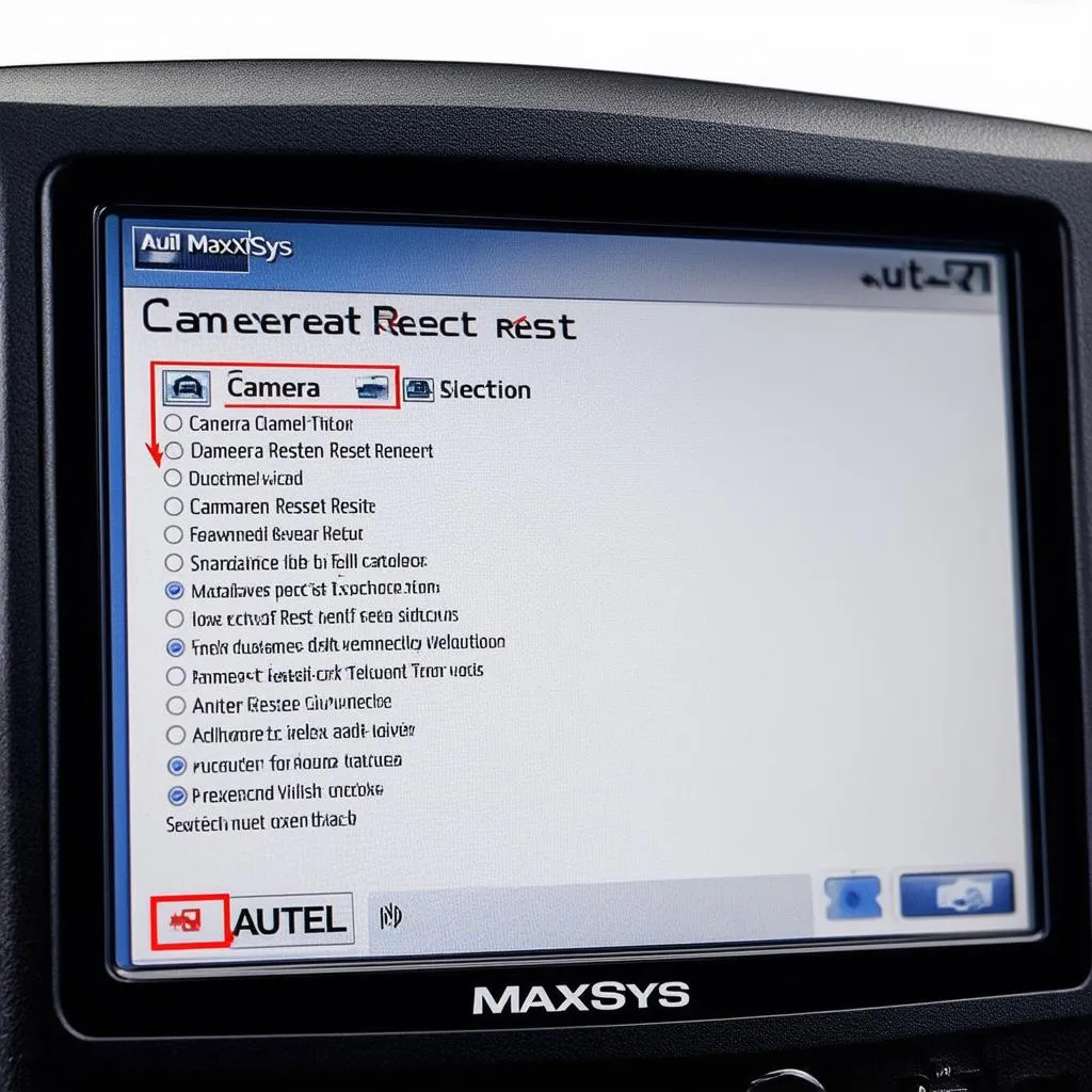 Autel MaxiSys screen displaying camera reset options