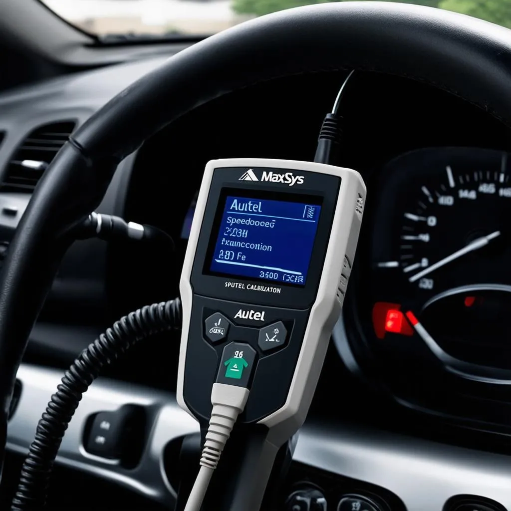 Autel MaxiSys being used to calibrate a car speedometer