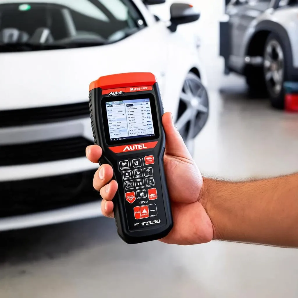 Mechanic using Autel MaxiTPMS TS508