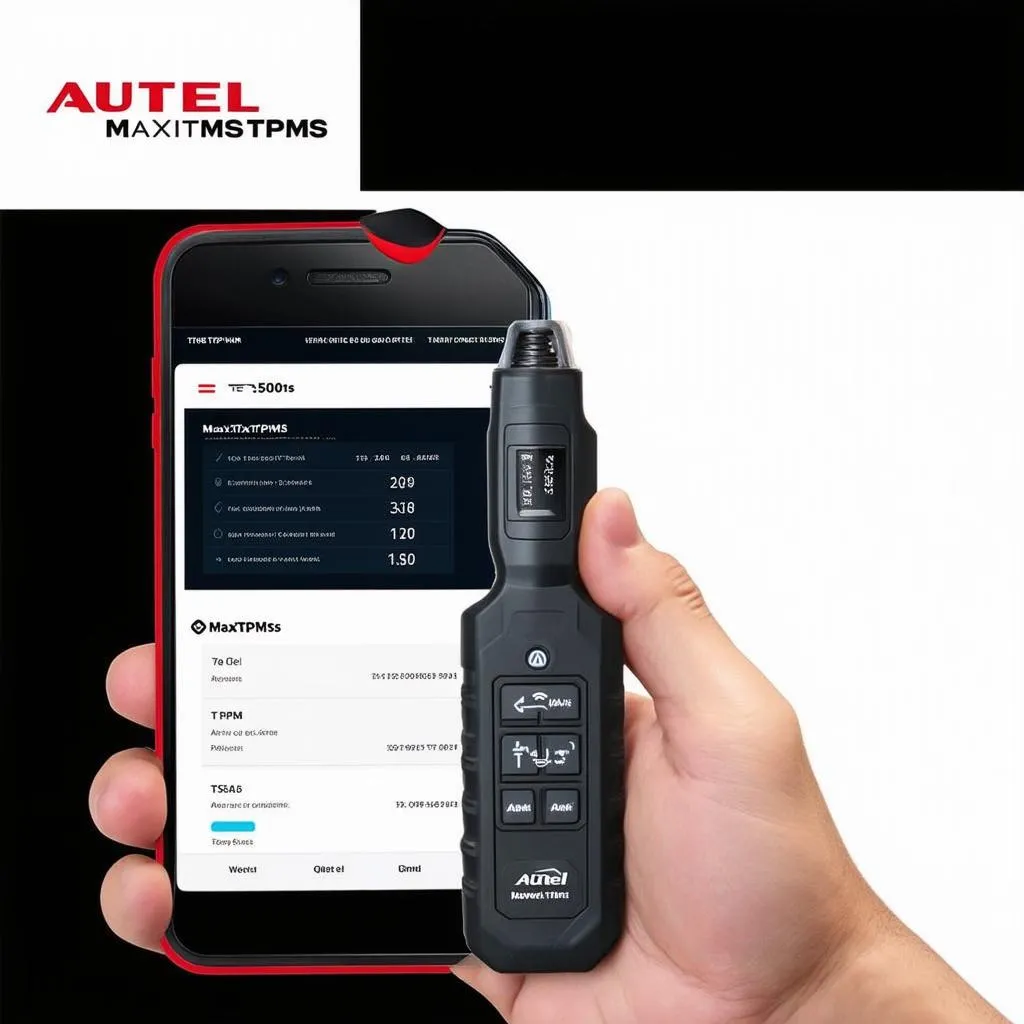 Autel MaxiTPMS TS508 WiFi TPMS Tool connected to phone