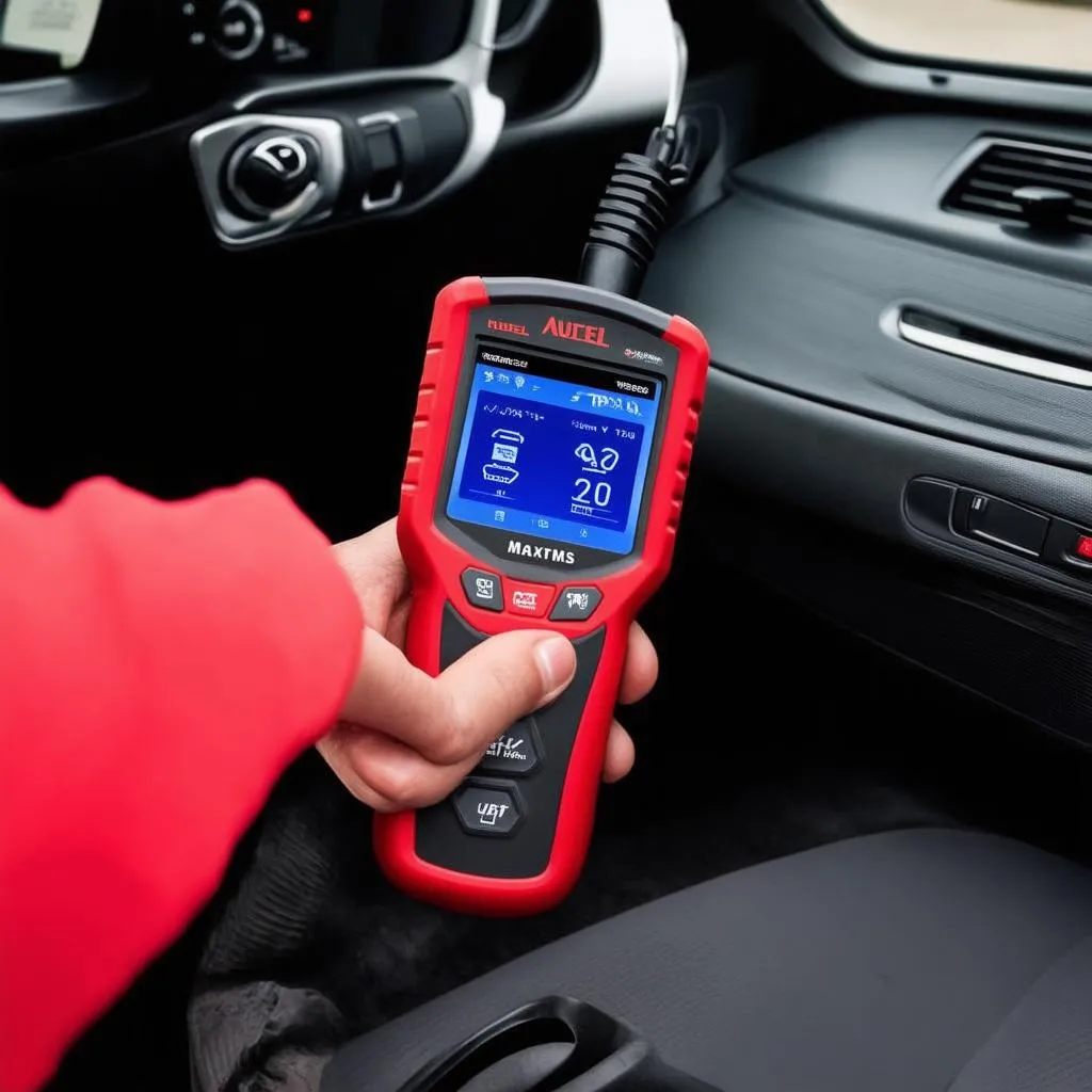 Autel MaxiTPMS TS508 being used on a car