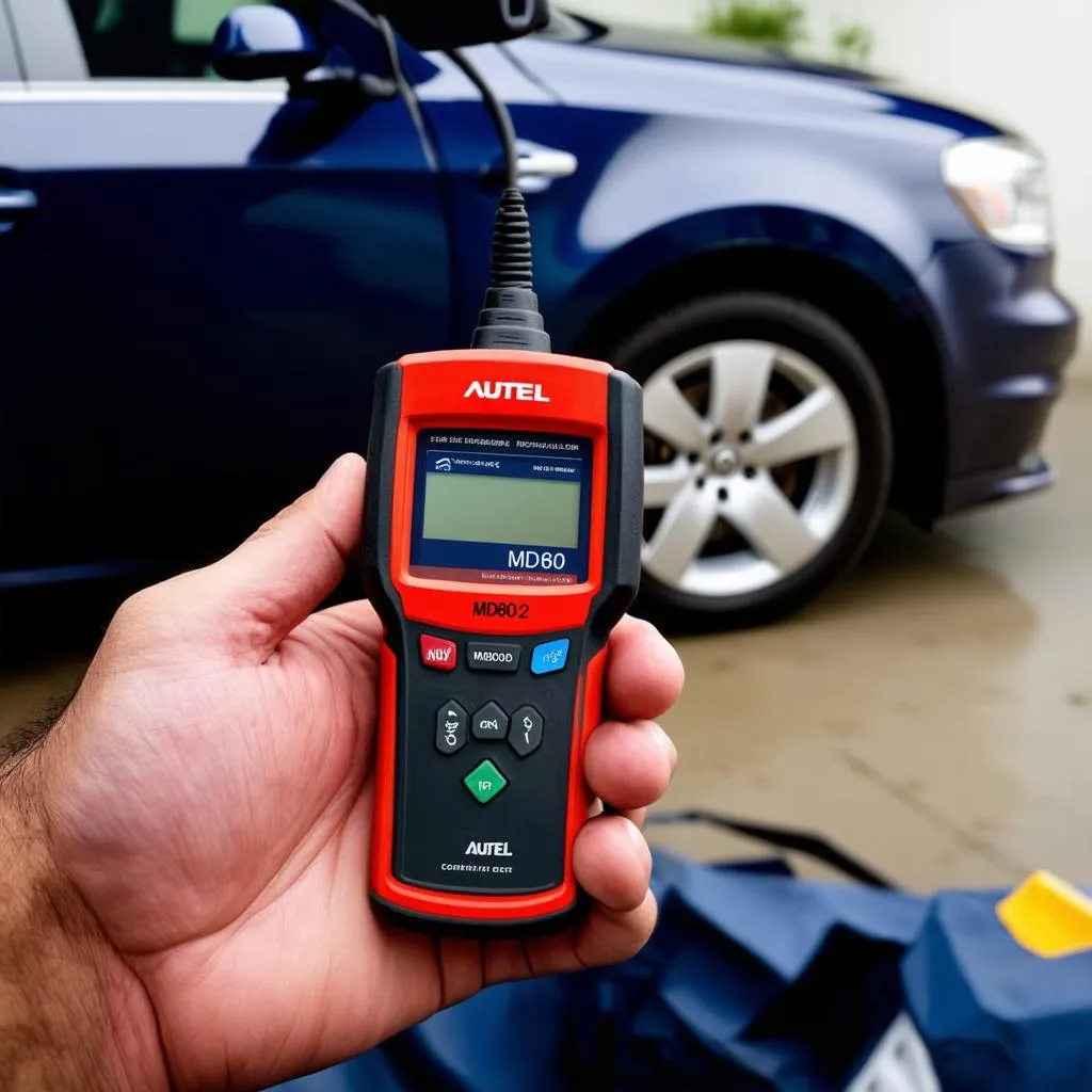 Mechanic holding Autel MD802