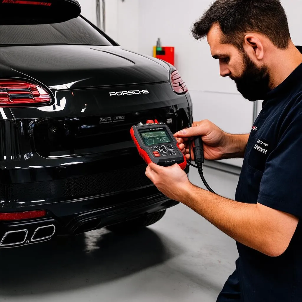 Autel MD805 plugged into a Porsche Cayenne S