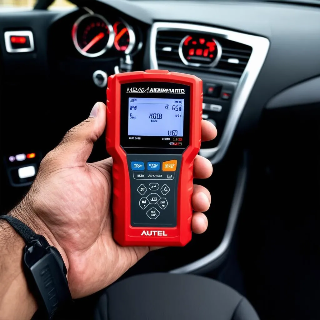 Mechanic holding Autel MD808 Pro Airmatic