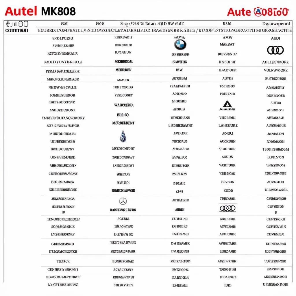 Autel MK808 Compatible Cars