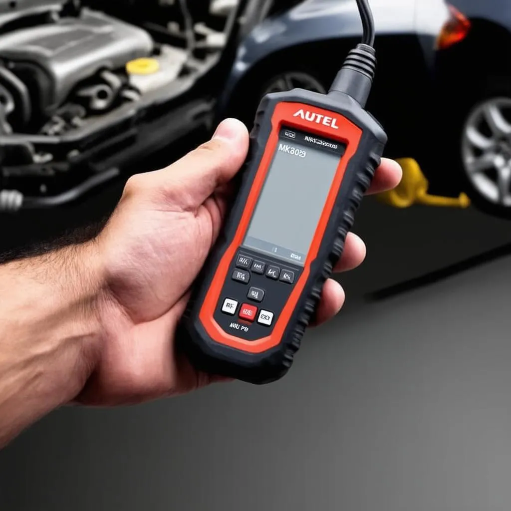 Mechanic holding the Autel MK808TS