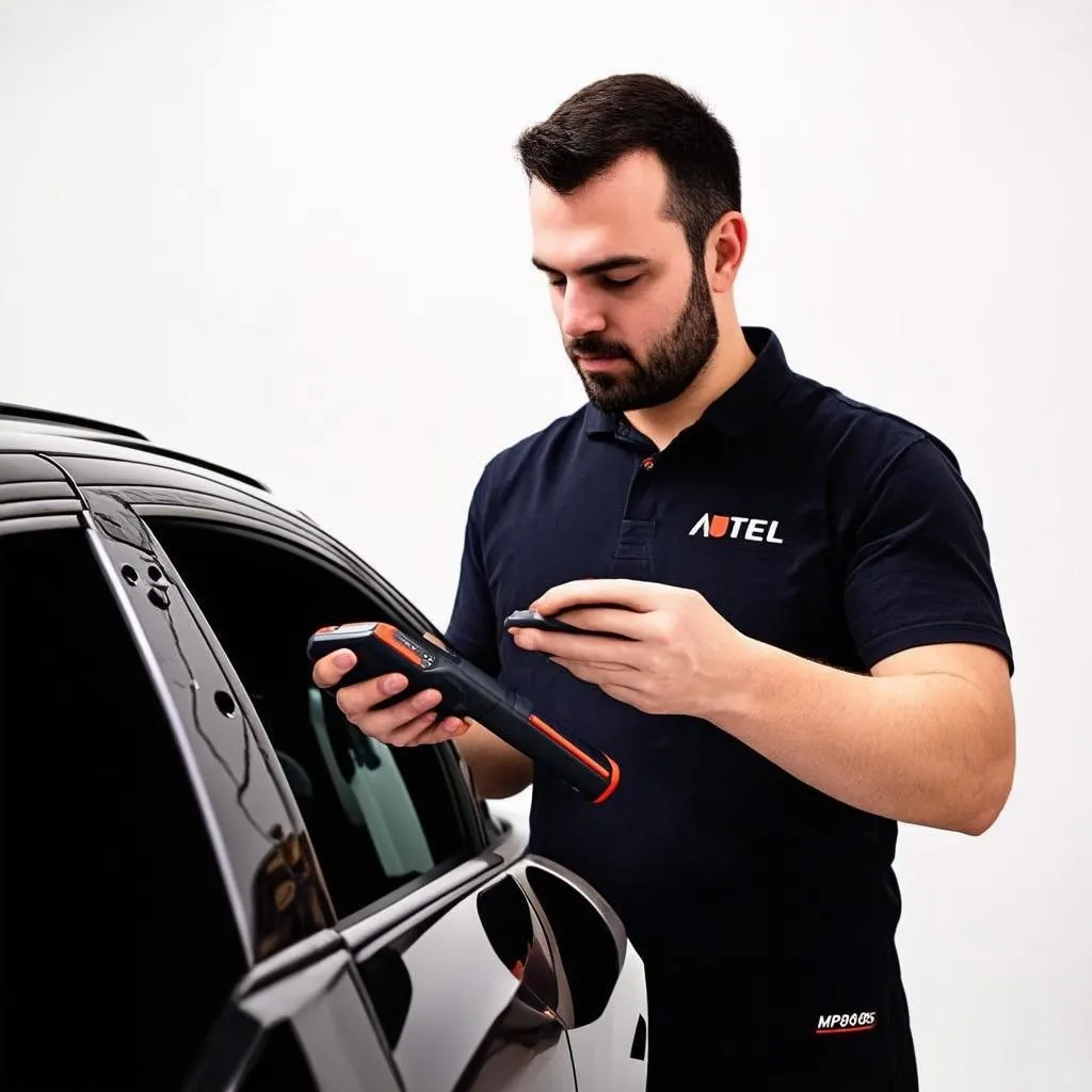 Mechanic using Autel MP808TS