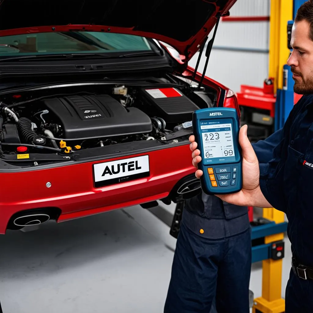 Autel MS9066V being used for engine diagnostics