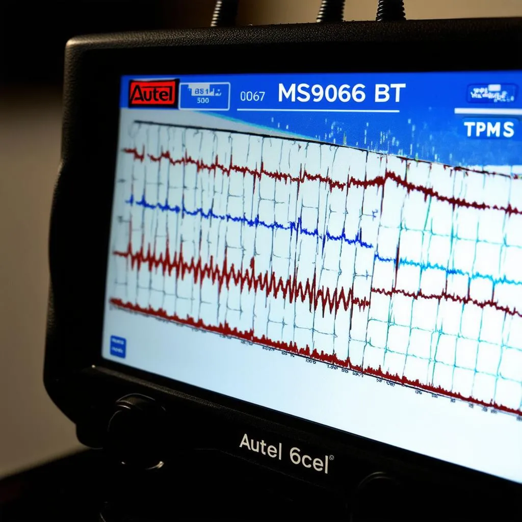 Close-up of the Autel MS906BT's display showing a TPMS waveform