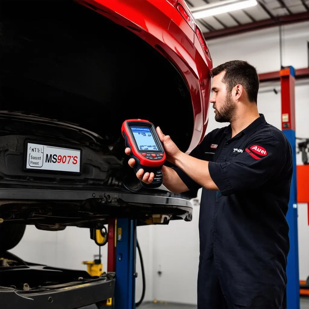 Mechanic using Autel MS906TS