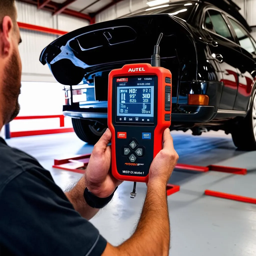 Autel MS908CV HD Fleet being used to diagnose a car