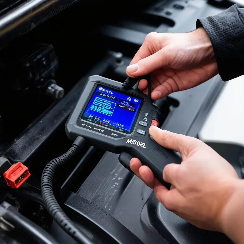 Autel MS908SP being used to diagnose a car problem