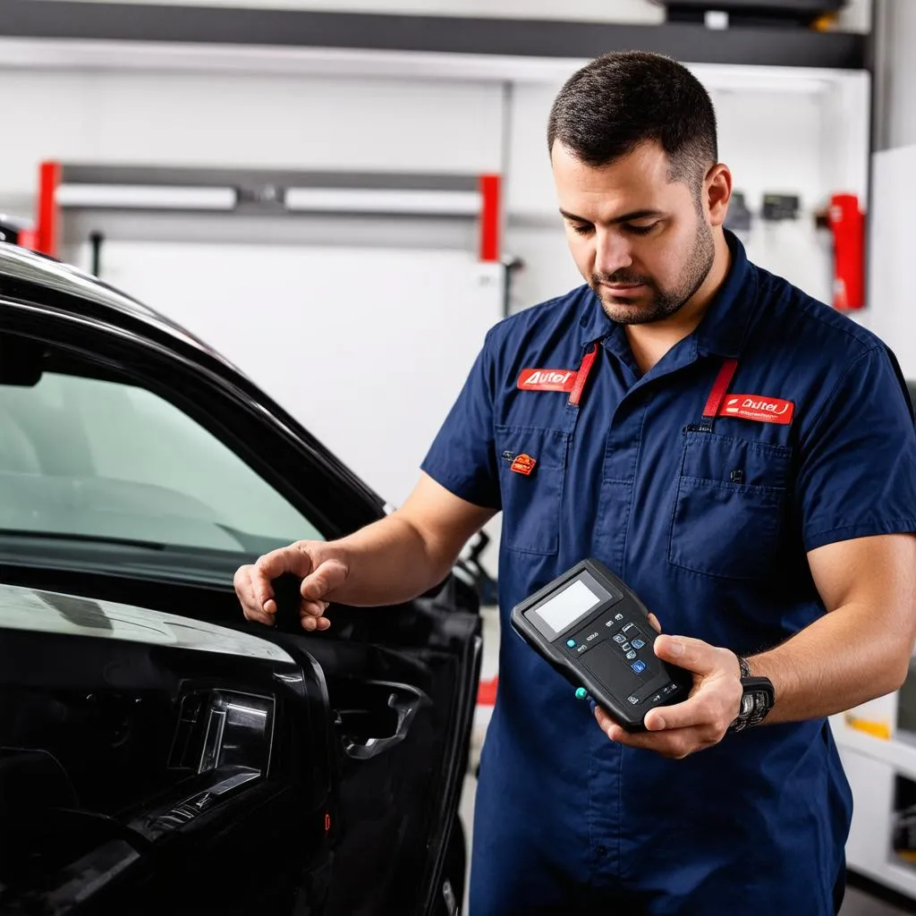 Mechanic using Autel MS909CV