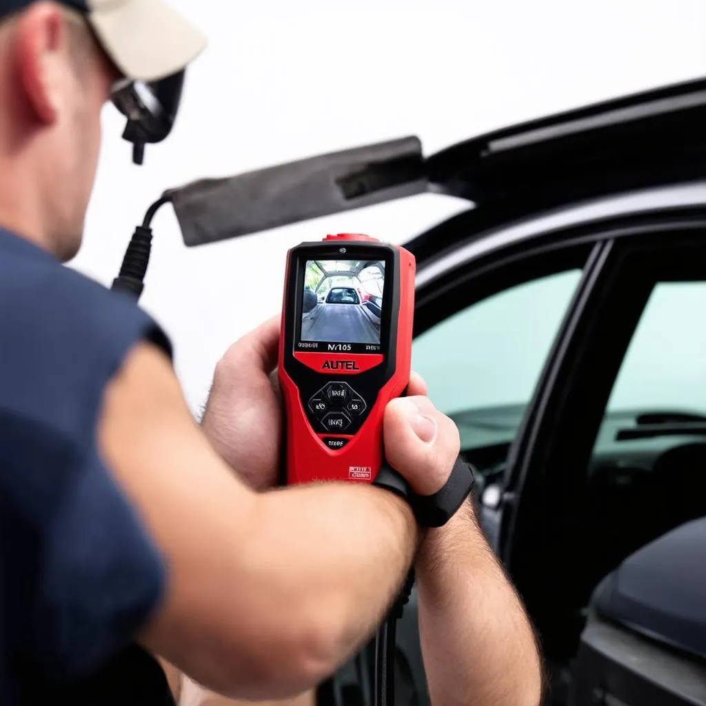 Mechanic using Autel MV105