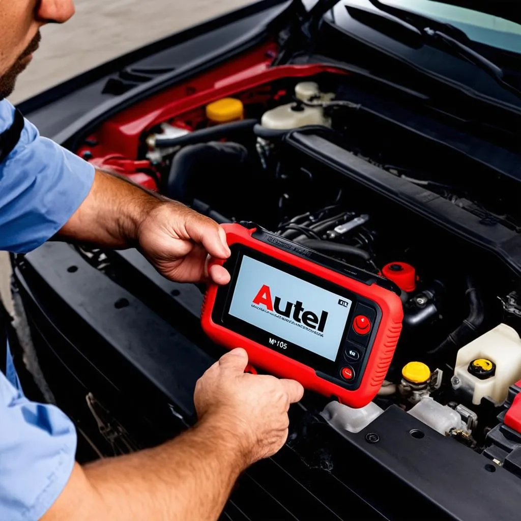 Mechanic using Autel MaxiVideo MV105