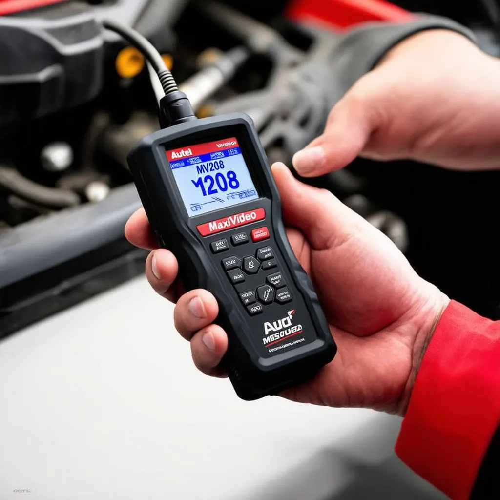 Mechanic holding Autel MV208