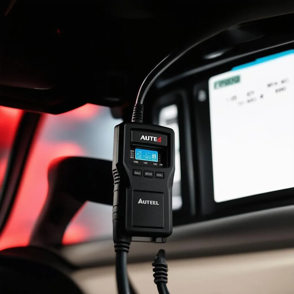 Autel MV400 plugged into a car's OBD port