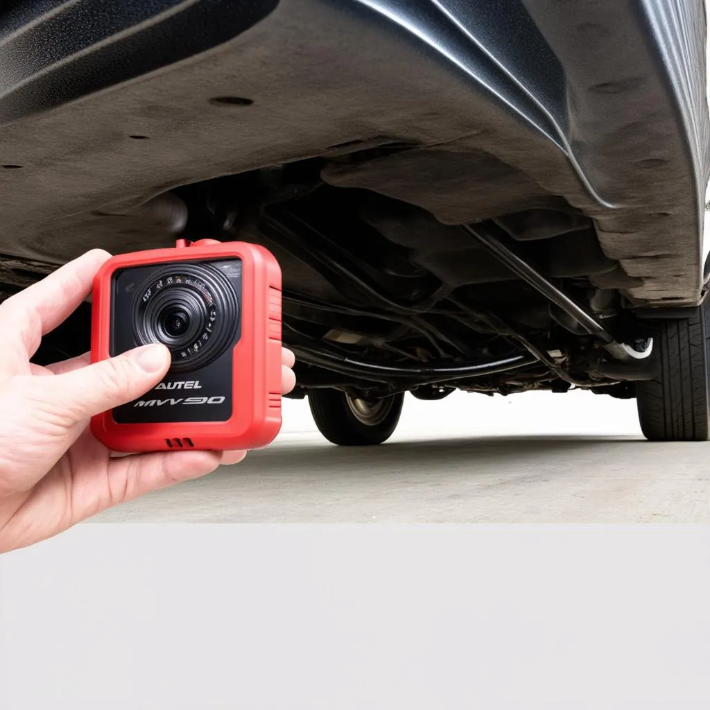 Autel MV500 inspecting car undercarriage