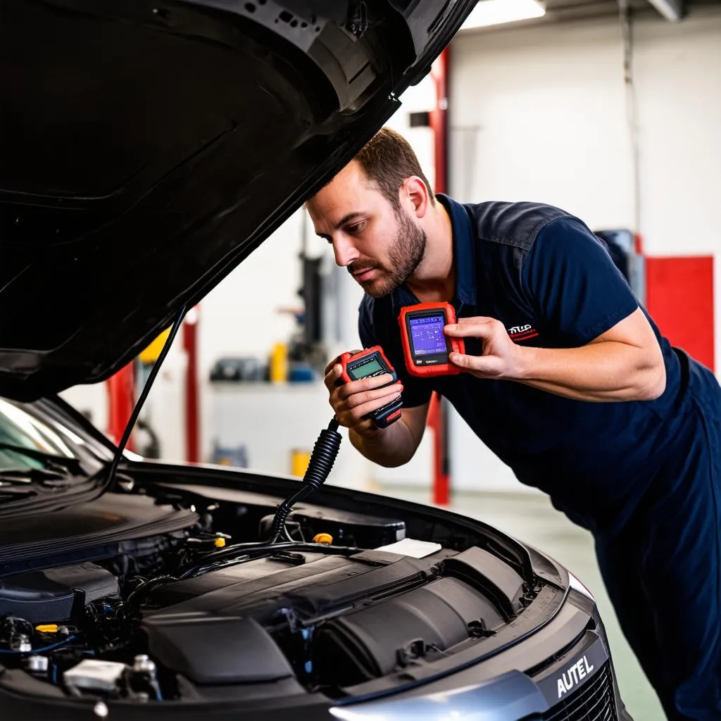 Mechanic Using Autel MX808 on a Car