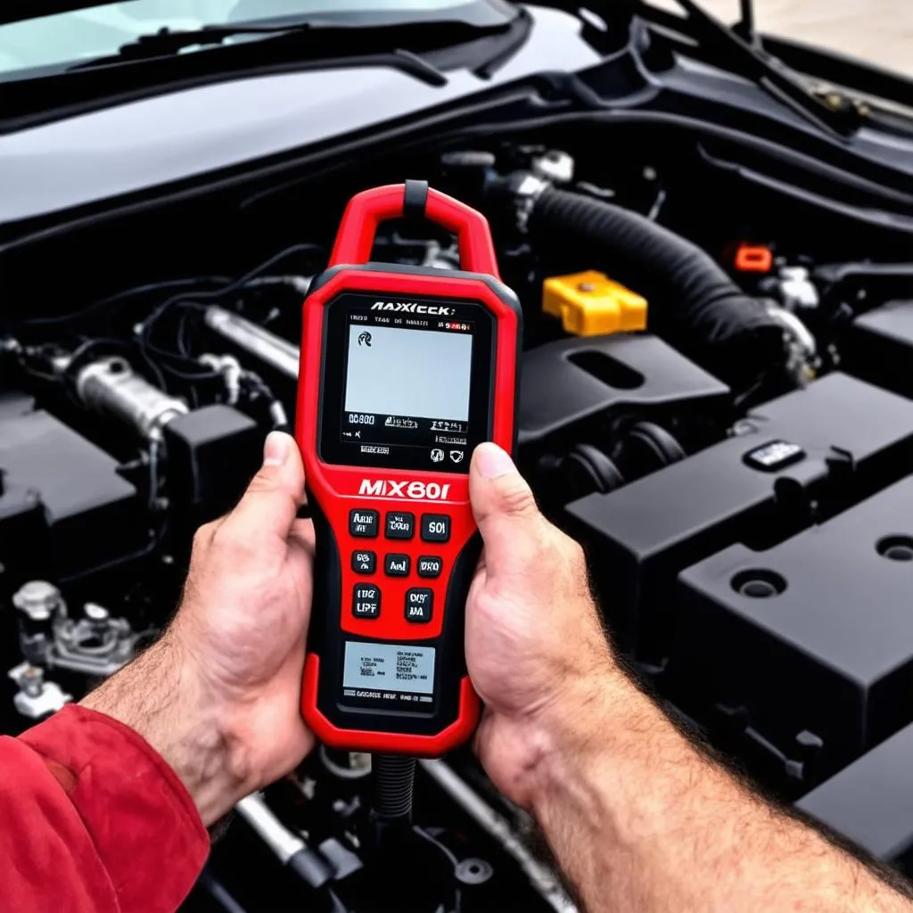 Mechanic using Autel MaxiCheck MX808