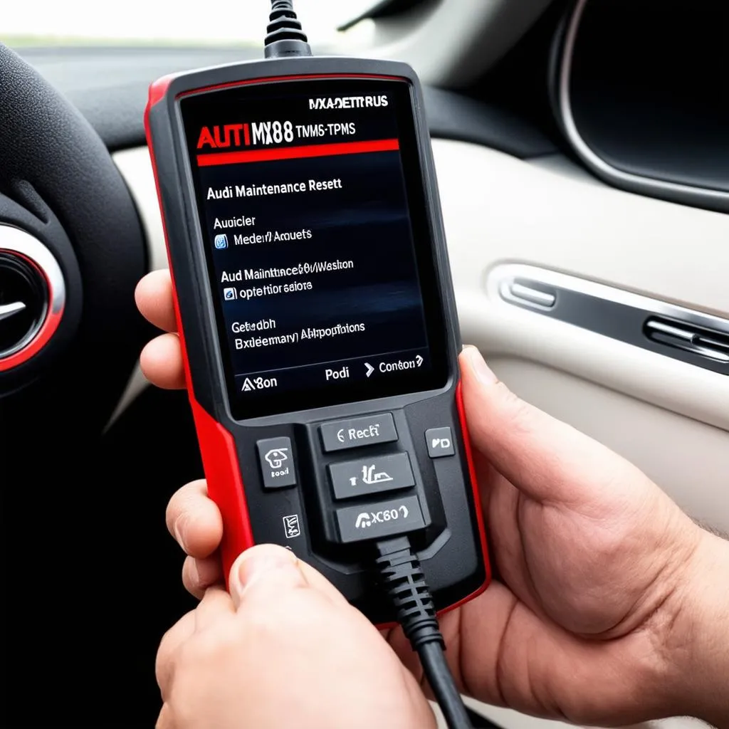 Autel MX808-TPMS connected to an Audi's OBDII port