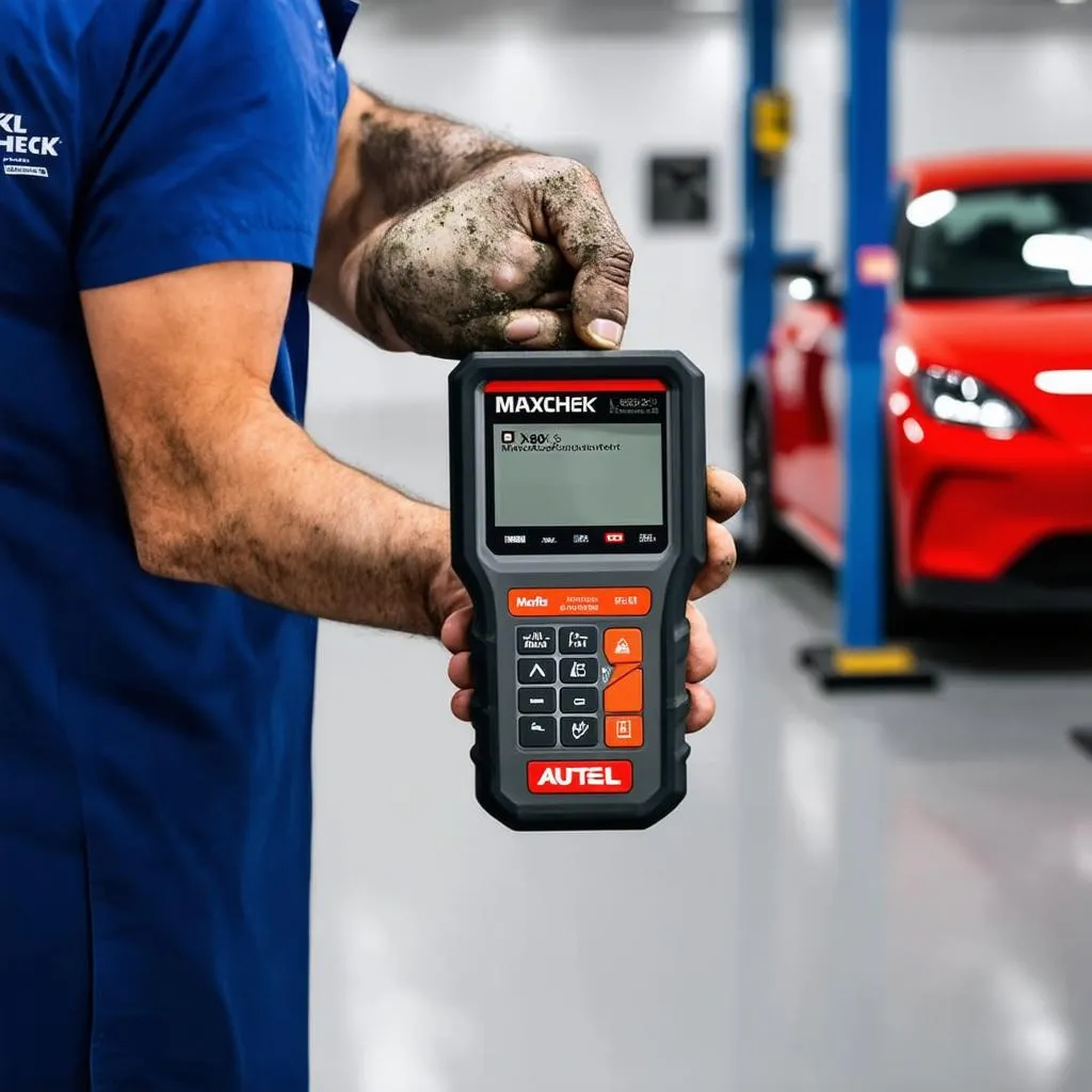 Mechanic holding Autel MaxiCheck MX808S